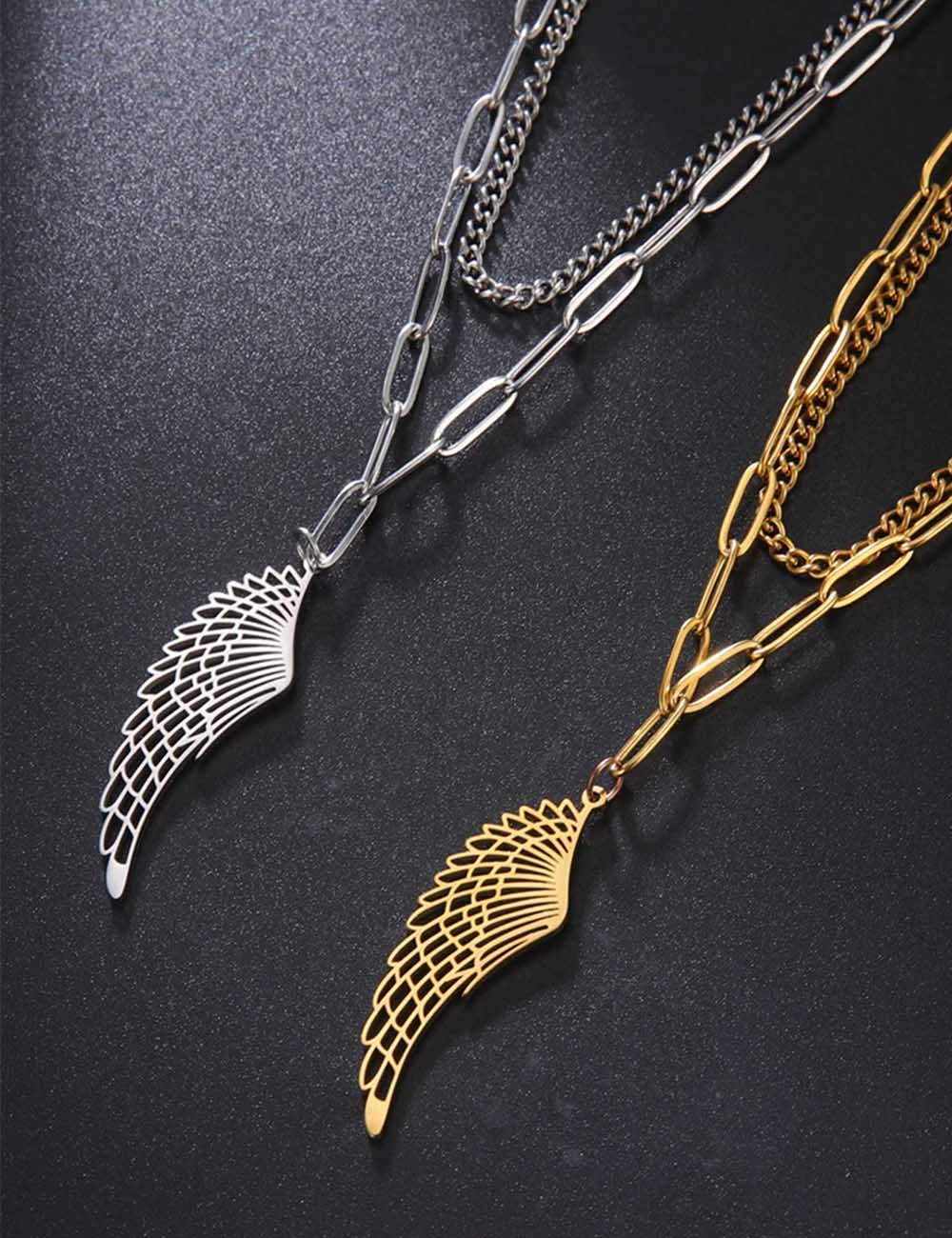 Deux collier aile d'ange pour couple en couleur argent et or