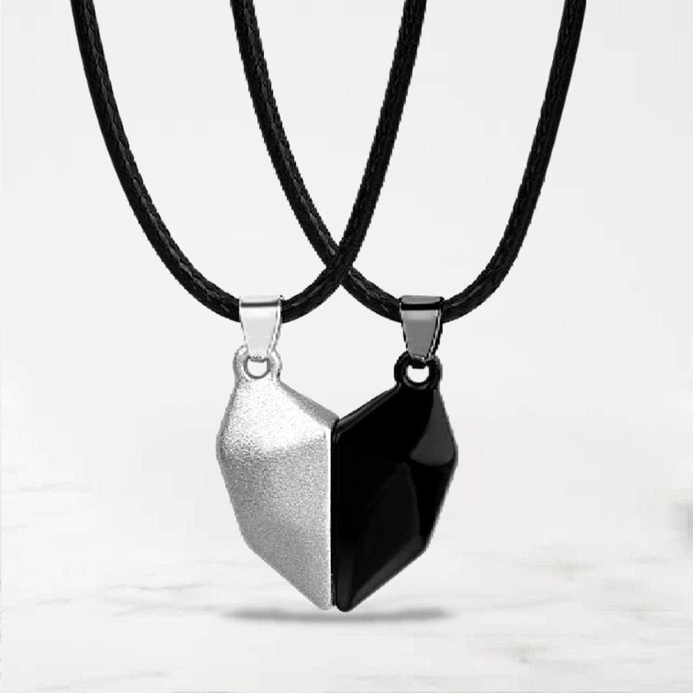 Collier Couple Coeur Noir-Argent