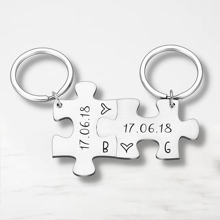 Porte Clé Couple Puzzle (Personnalisé) Argent