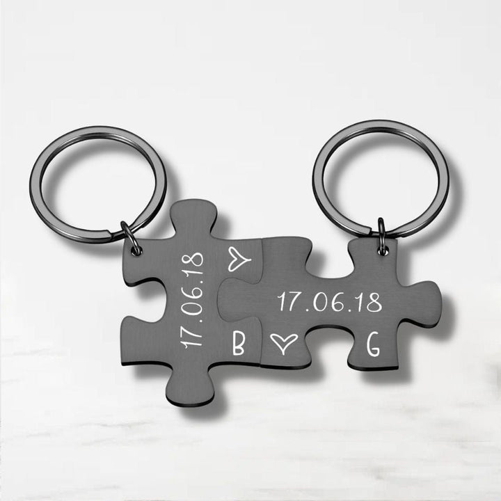 Porte Clé Couple Puzzle (Personnalisé) Noir