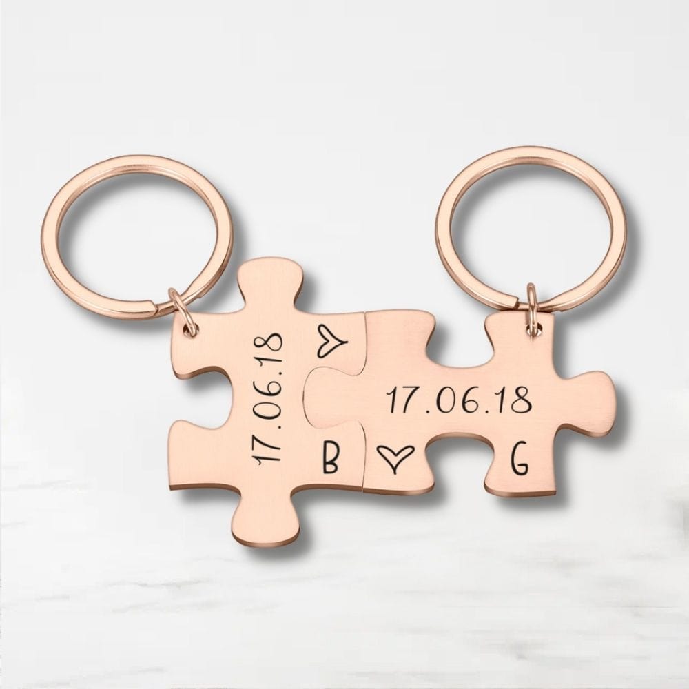 Porte Clé Couple Puzzle (Personnalisé) Or-Rose