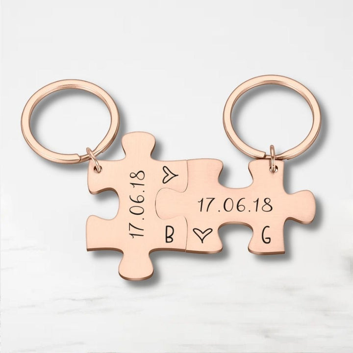 Porte Clé Couple Puzzle (Personnalisé) Or-Rose