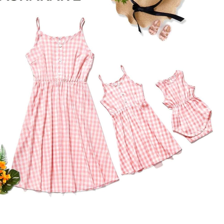 Robe Mère Fille Courte Rose Rose / Maman S